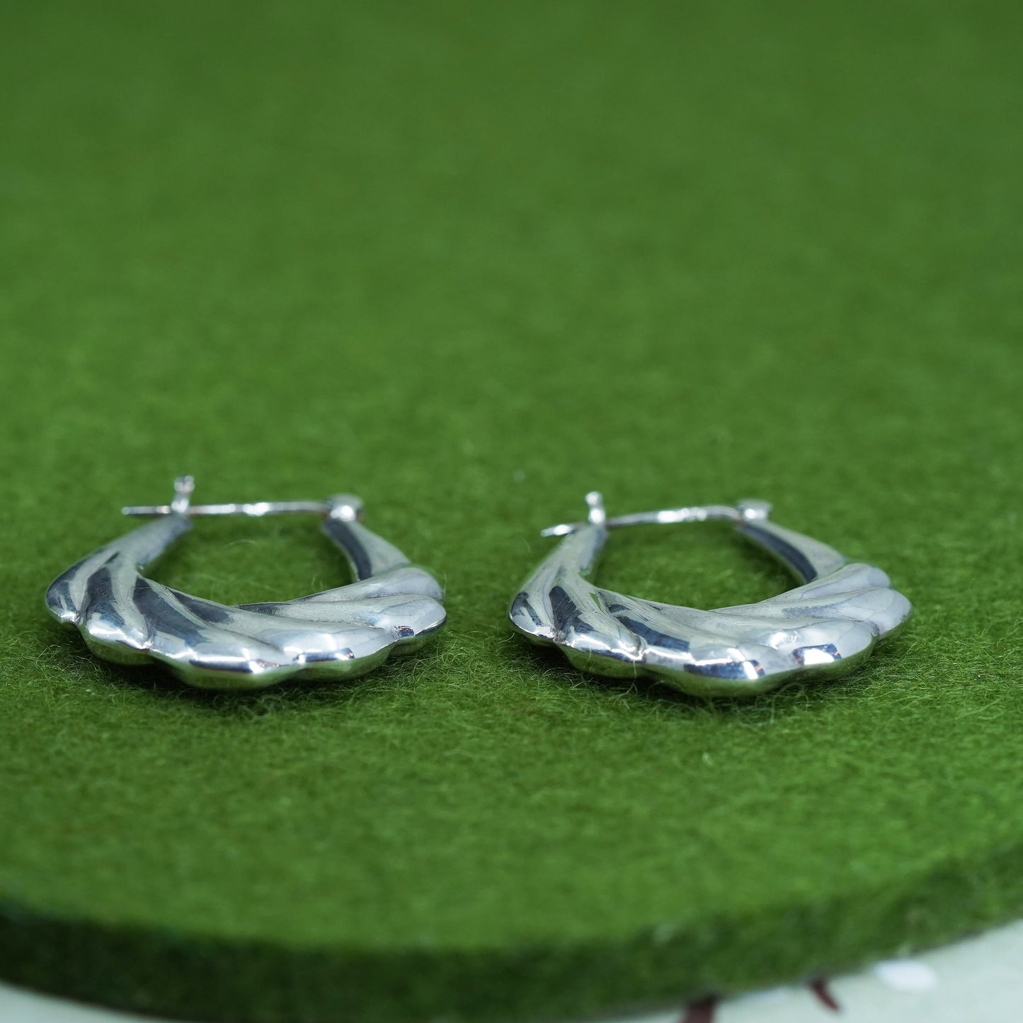 1.25", Vintage sterling silver loop earrings, textured oval hoops