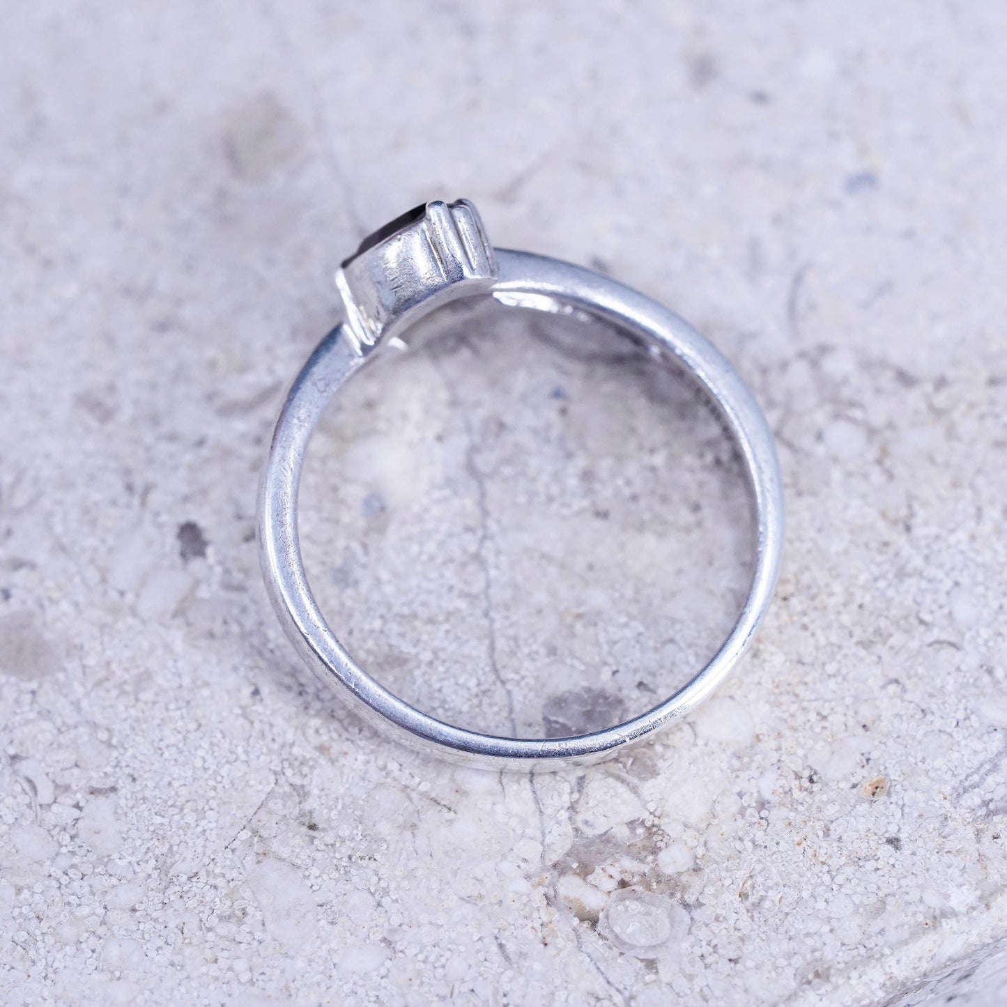 Size 7, vintage sterling 925 silver handmade ring with crystal, engagement ring