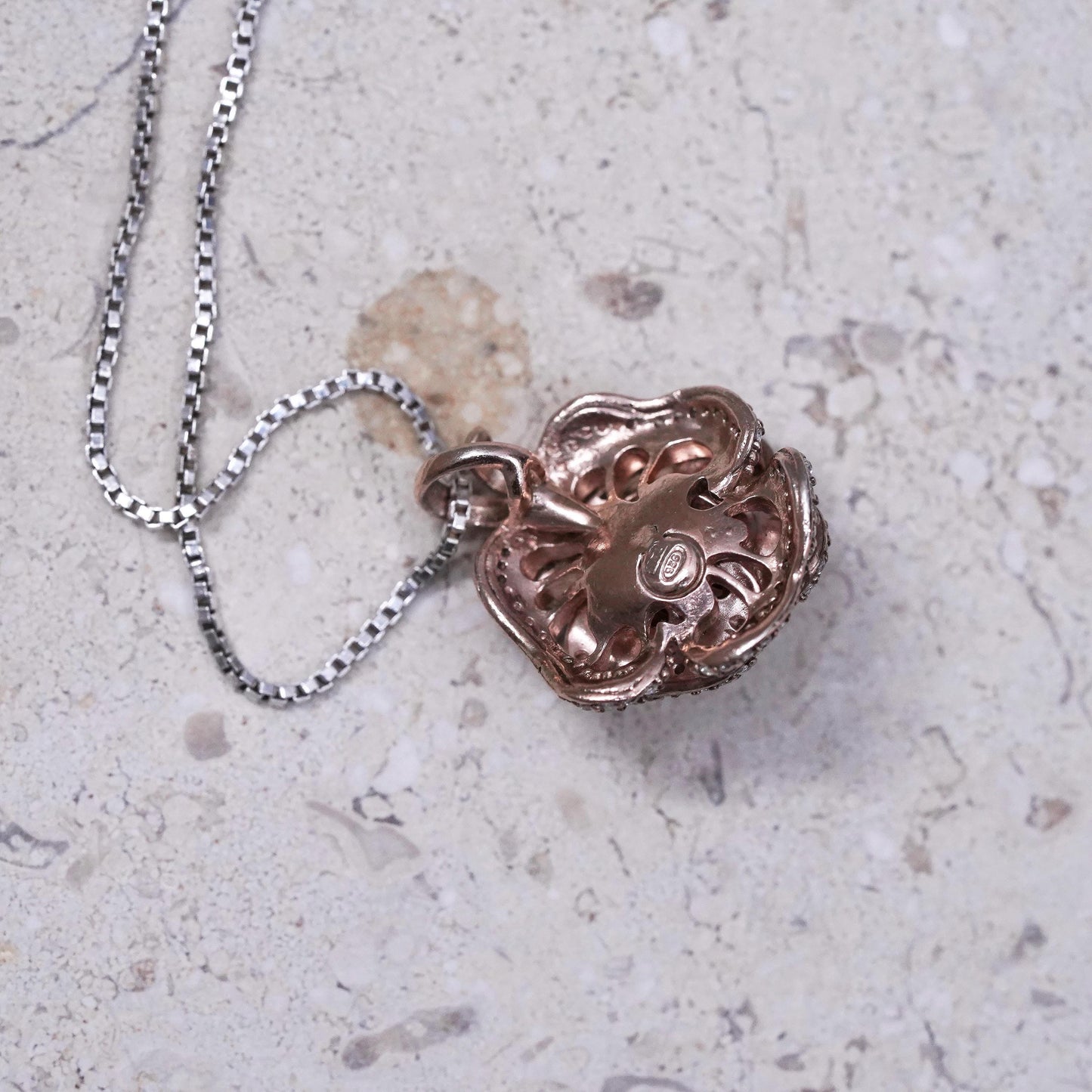 16”, Sterling 925 silver necklace, 925 box chain vermeil gold flower pendant