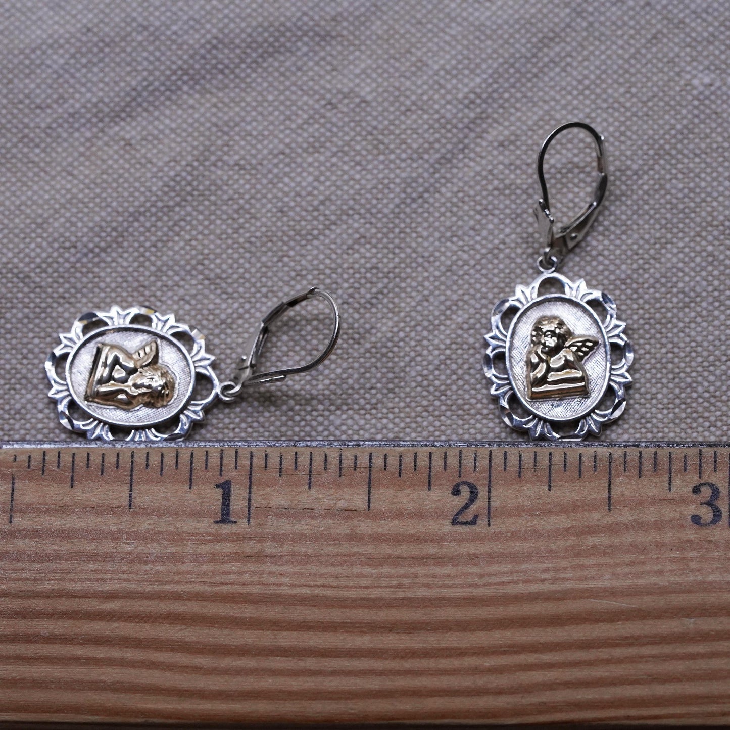 Michael Anthony Sterling 925 silver earrings w/ 14K yellow gold guardian angel