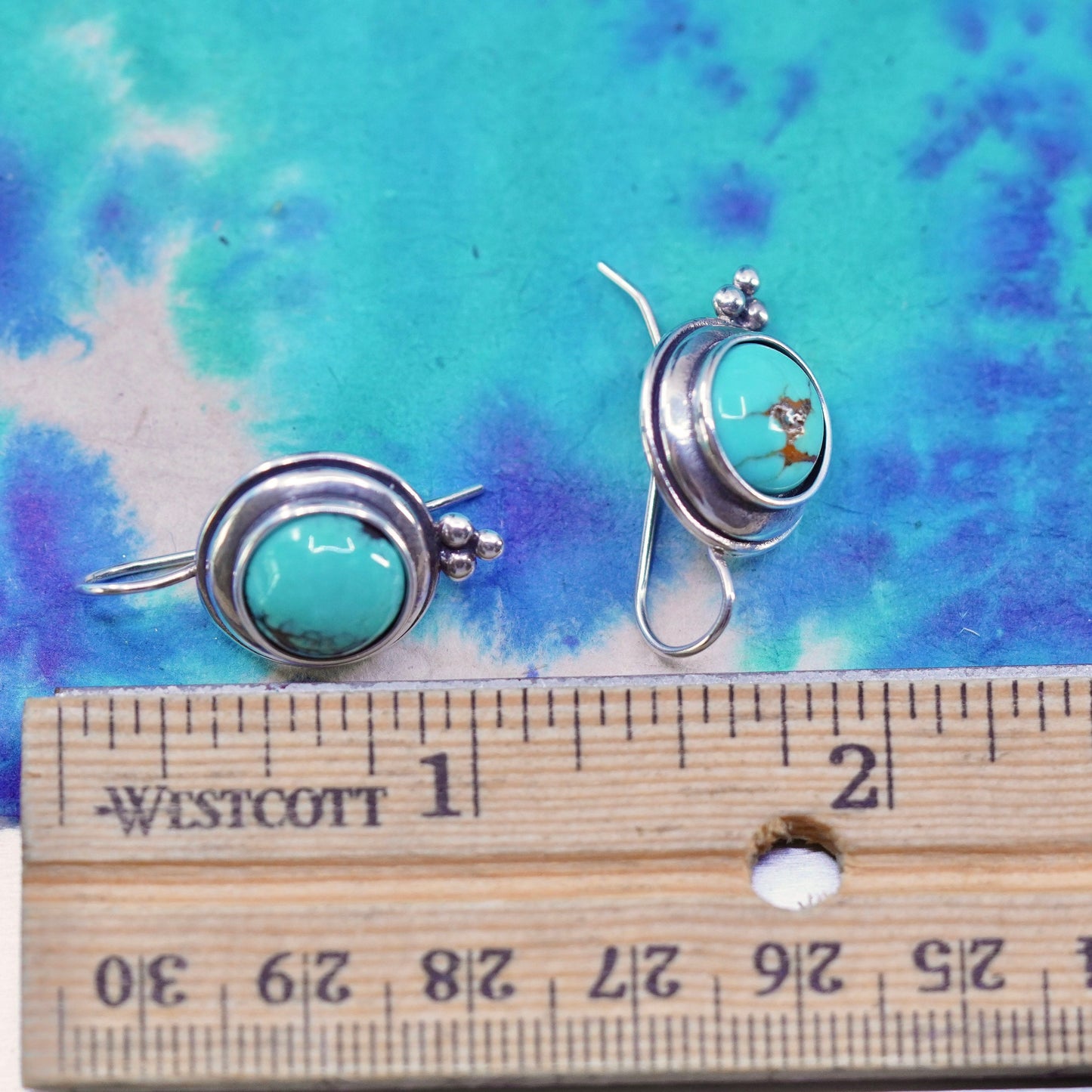 Vintage southwestern Sterling 925 silver handmade earrings with turquoise