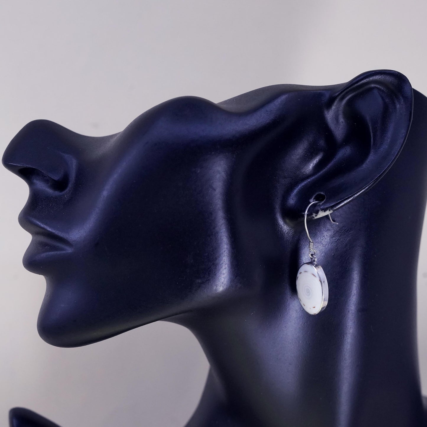 Vintage Sterling 925 silver handmade earrings with shiva eye snail shell beads