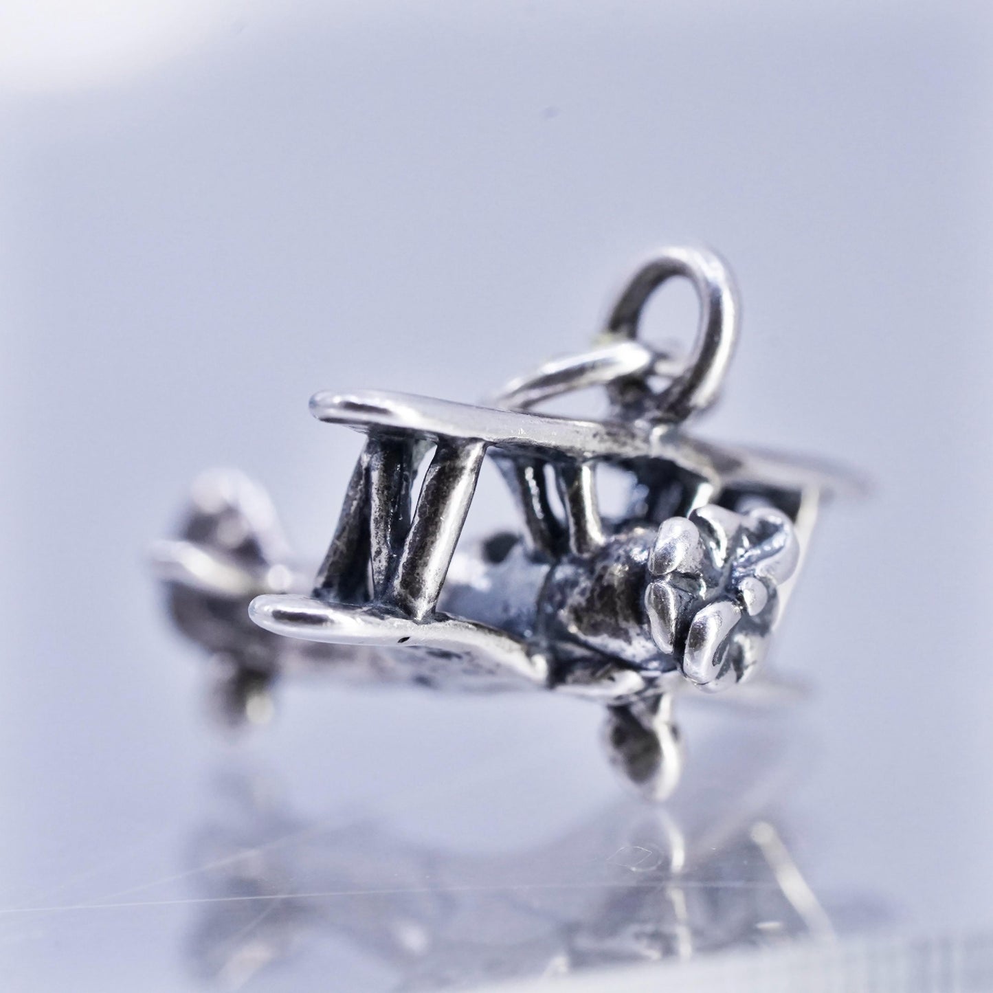 Sterling 925 Silver Airplane Charm Biplane Propeller Plane Pendant, Aviation