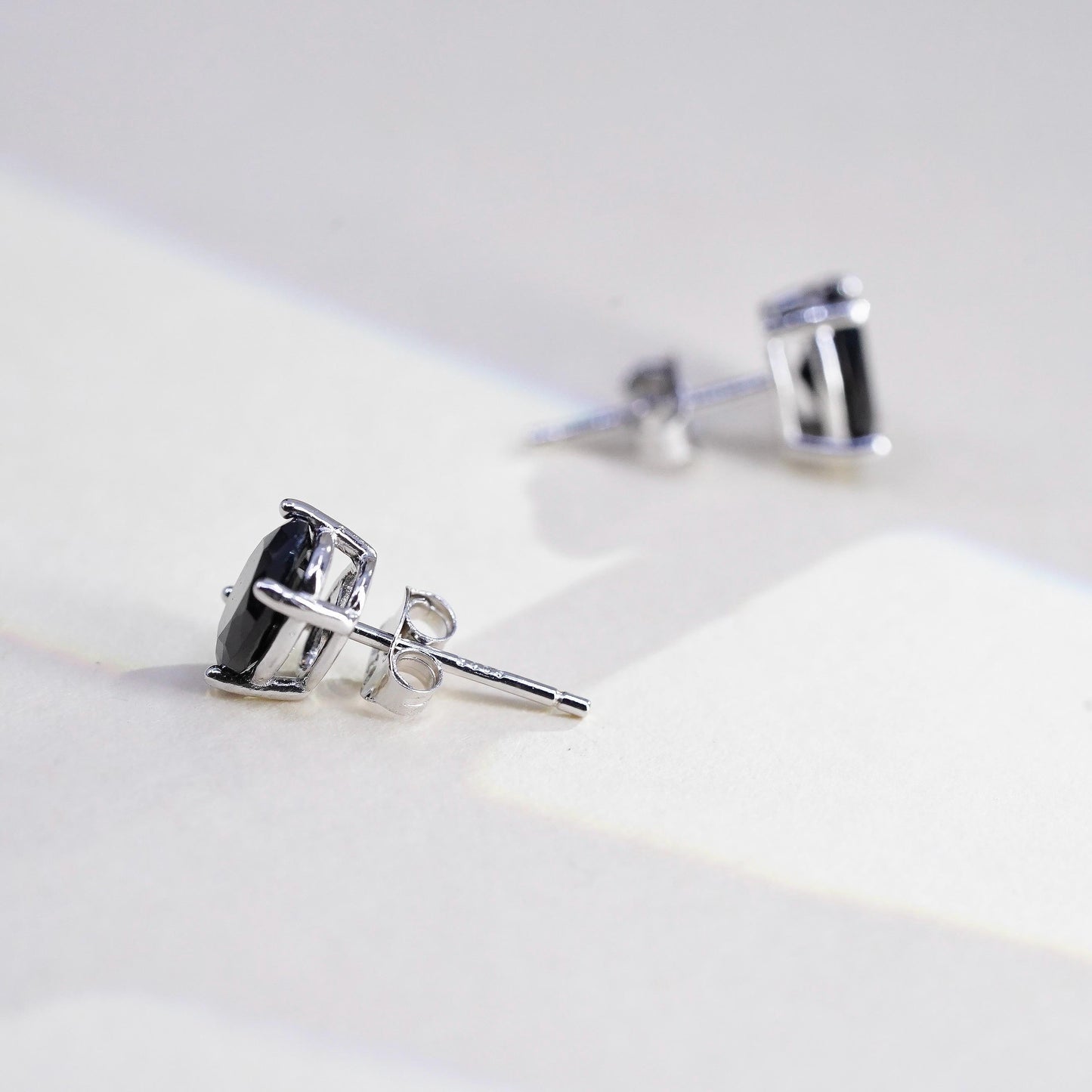 Vintage Sterling silver handmade earrings, 925 studs with obsidian