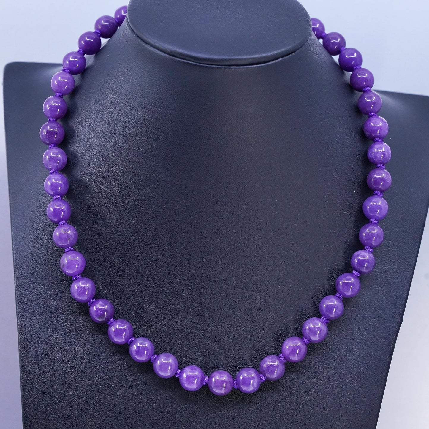 18", Vintage sterling 925 silver handmade necklace 9mm amethyst beads