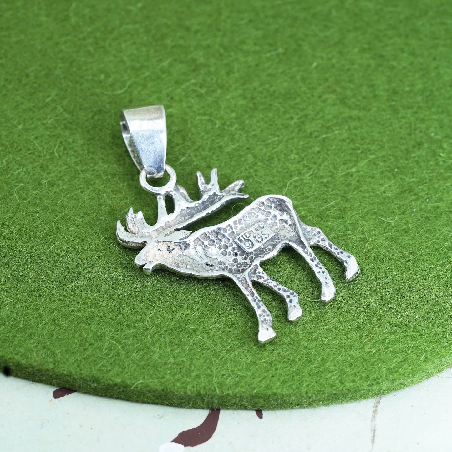 Vintage sterling silver handmade pendant, Native American 925 elk deer
