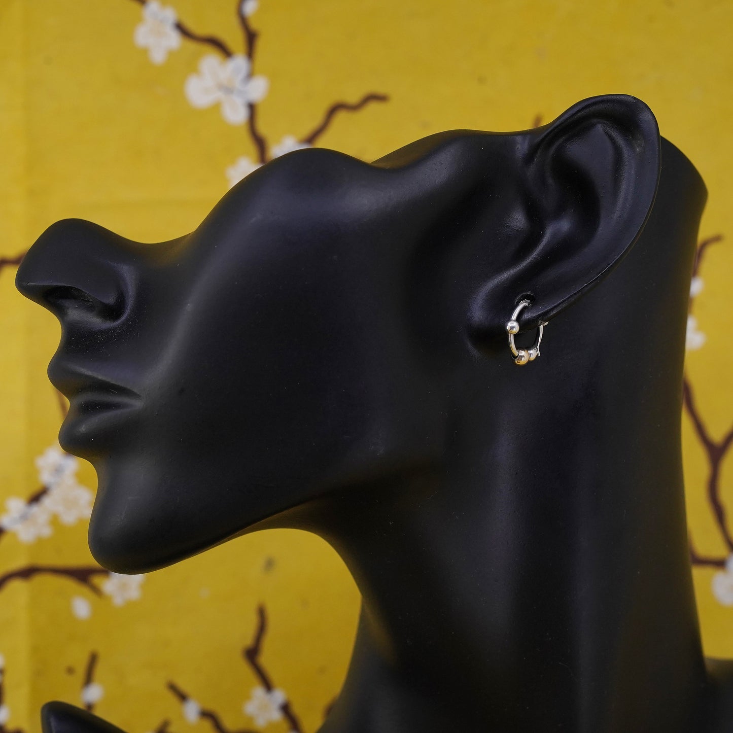 0.5”, Vintage Sterling 925 silver handmade earrings, 925 hoops with 14K bead