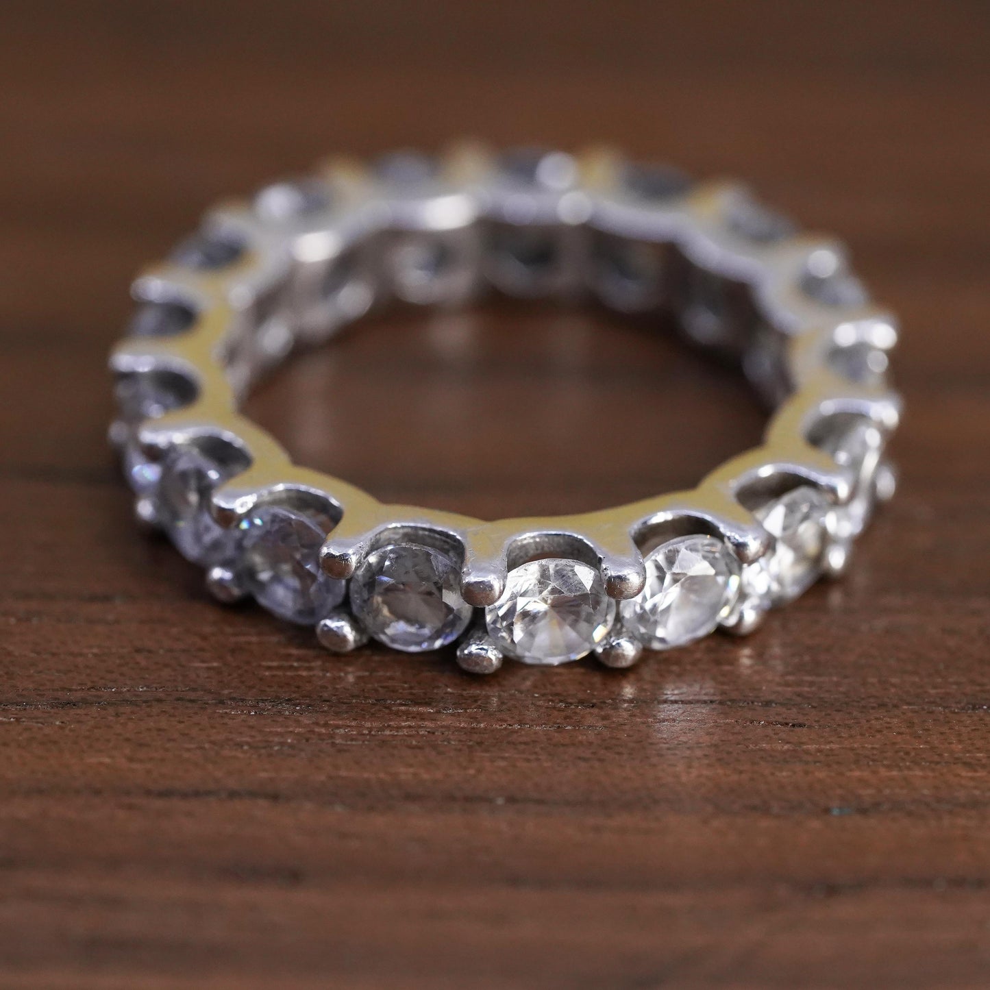 Size 8.5, vintage Sterling 925 silver anniversary engagement ring cluster cz