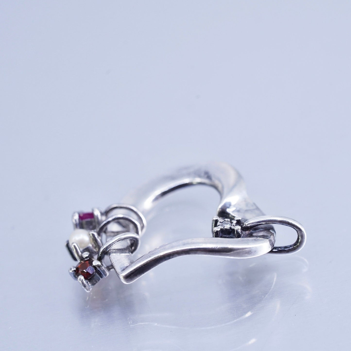Lenox sterling 925 silver pendant, heart with ruby garnet diamond and pearl