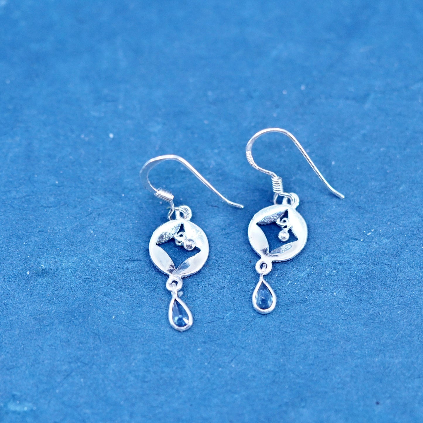 sterling 925 silver circle earrings with marcasite and teardrop smoky crystal