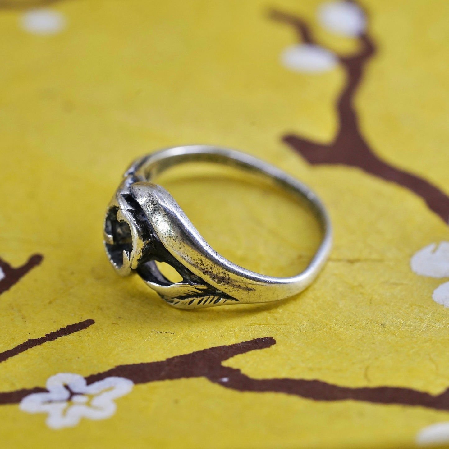 Size 6.75, sterling 925 silver handmade Freeform floral ring