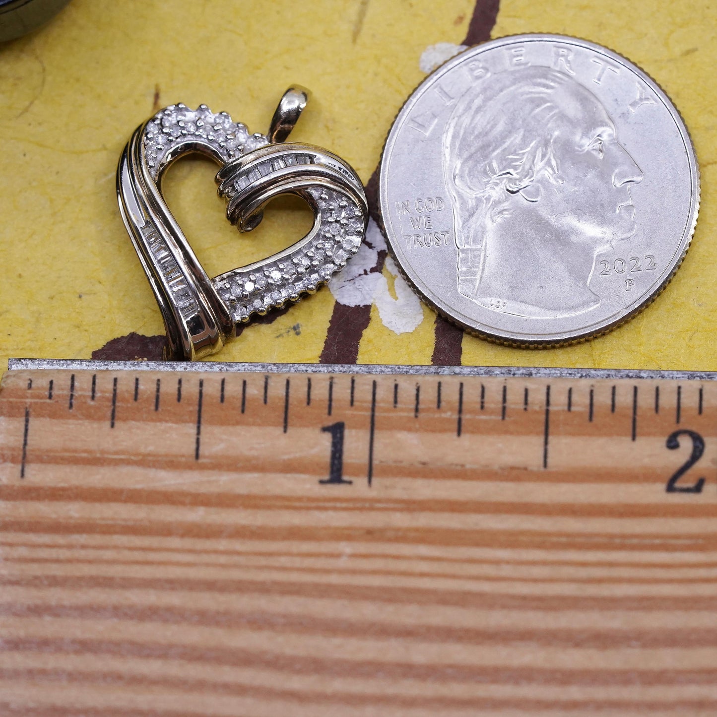 Vintage JWBR sterling silver pendant, 925 ribbed heart with cluster diamonds