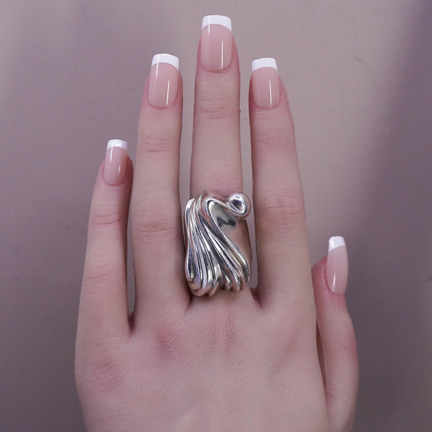 Size 6, Sterling Silver Sculptural Statement Ring, Abstract Swirl, Chunky Band