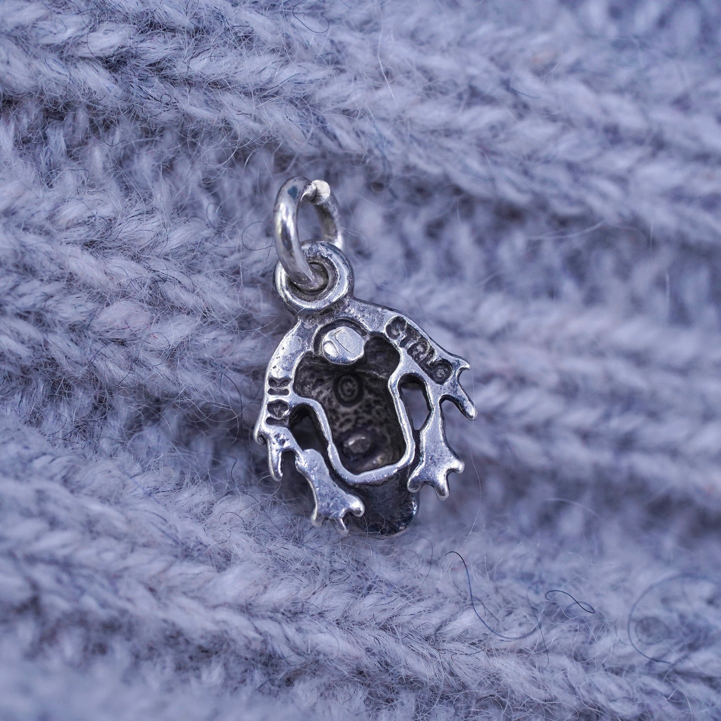 Vintage Sterling silver handmade pendant, 925 frog charm