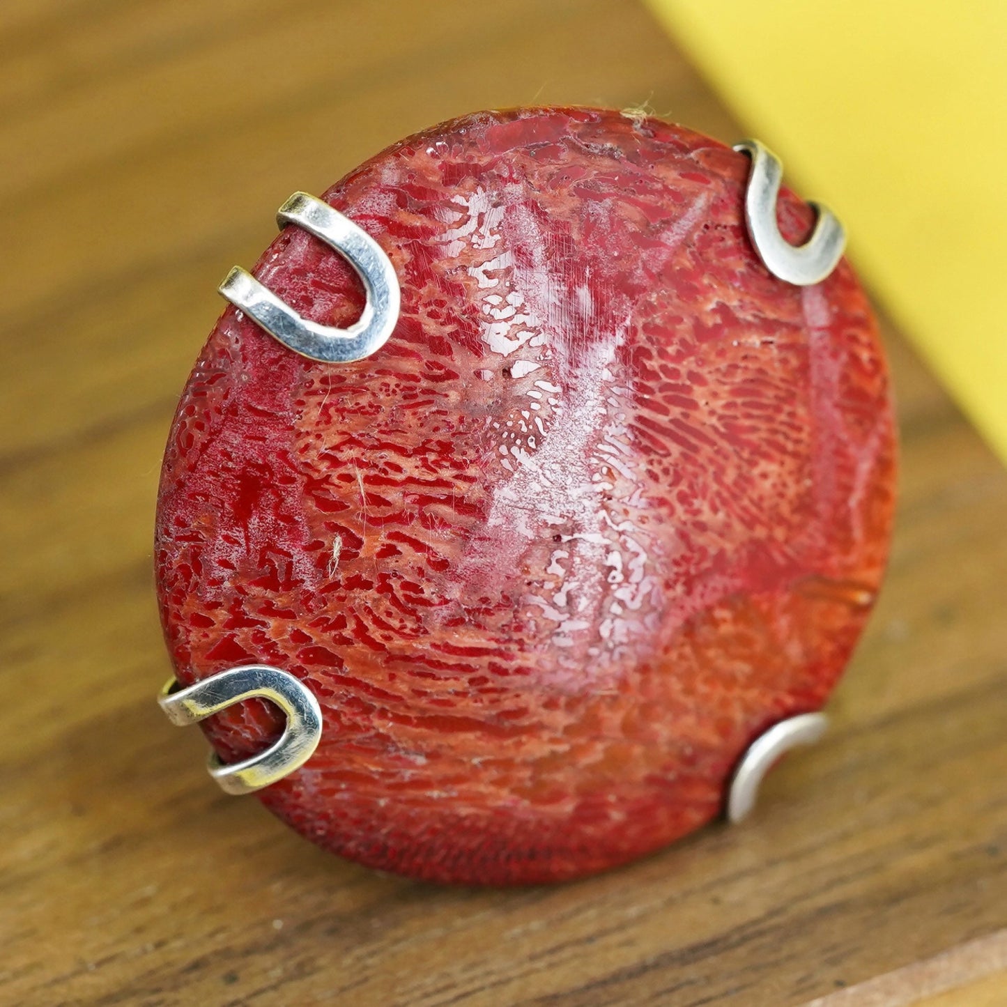 Size 4.5, Sterling silver handmade statement ring red coral, Native American