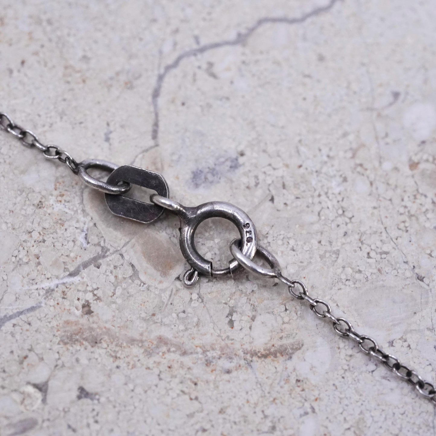 18" 1mm, vintage Sterling silver necklace, 925 circle chain letter C pendant
