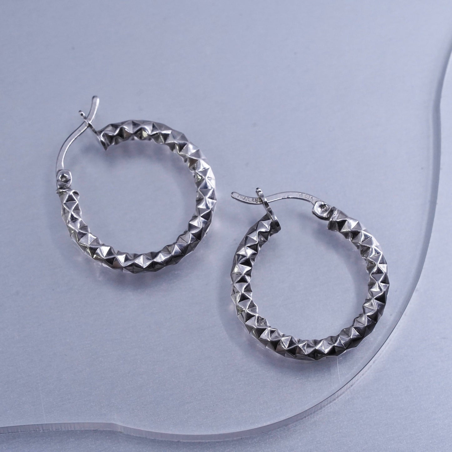 0.75”, vintage Sterling silver handmade earrings, textured 925 hoops