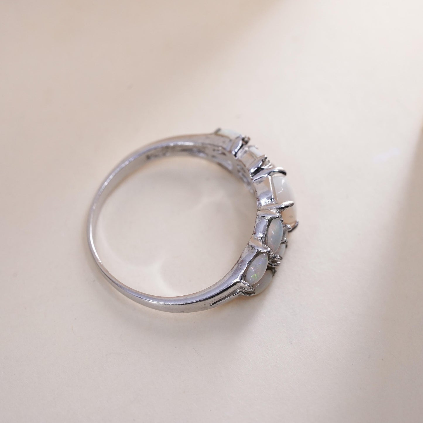 Size 8.25, Sterling silver handmade ring with fire opal, 925 band