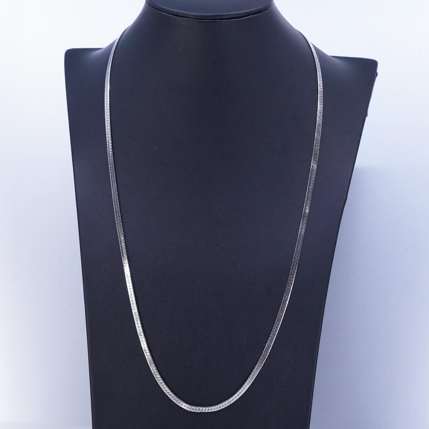 24” 3mm, vintage Sterling 925 silver textured herringbone chain necklace