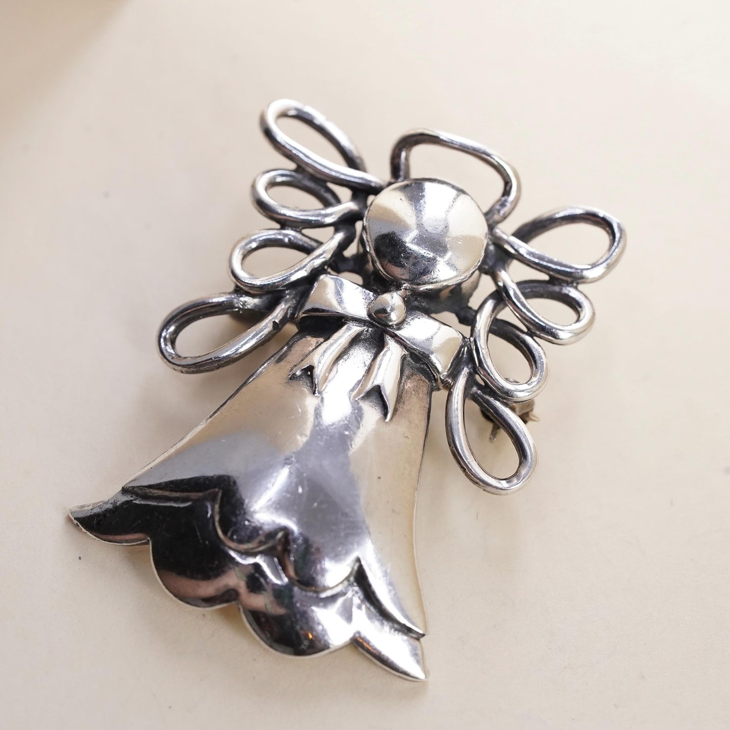 Vintage southwestern handmade brooch sterling silver, 925 angel pendant