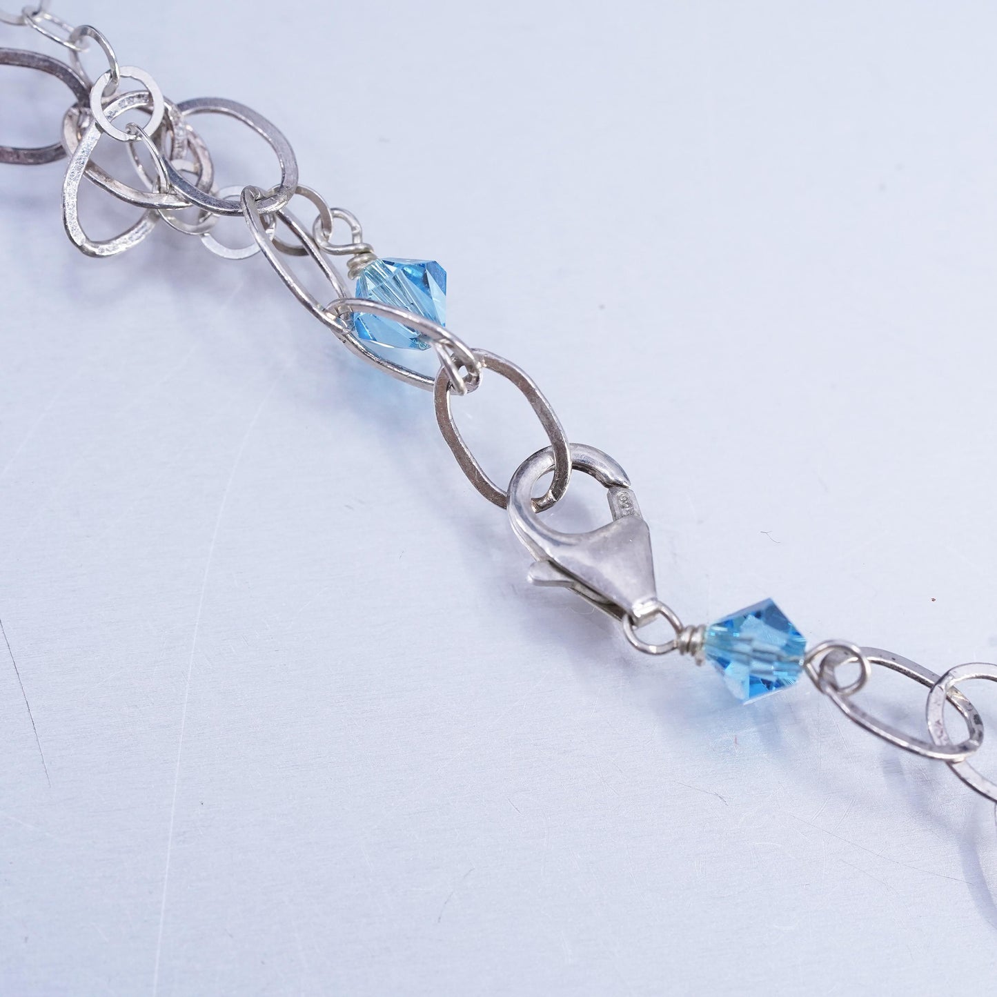 16+2", Sterling 925 silver oval chain necklace with larimar agate bead pendant