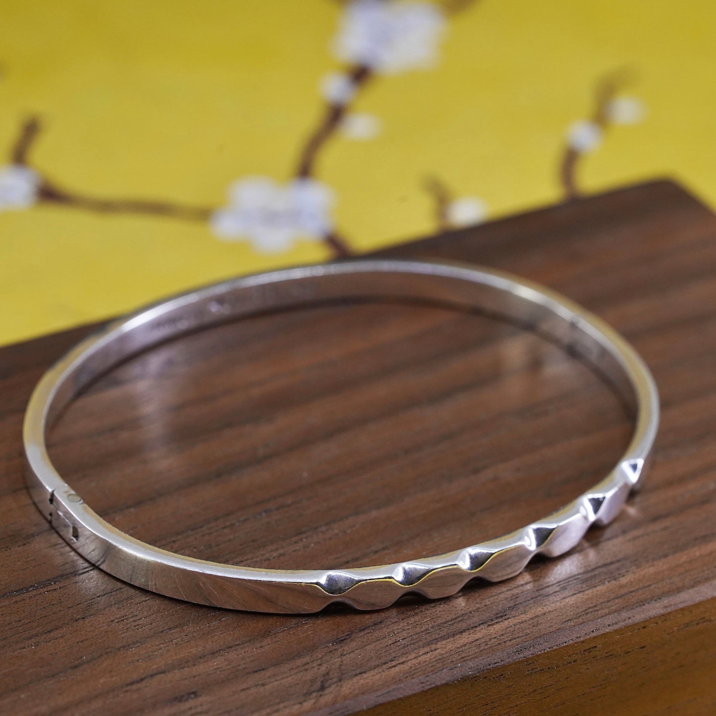 7", antique sterling silver handmade bracelet, 925 hinged textured bangle
