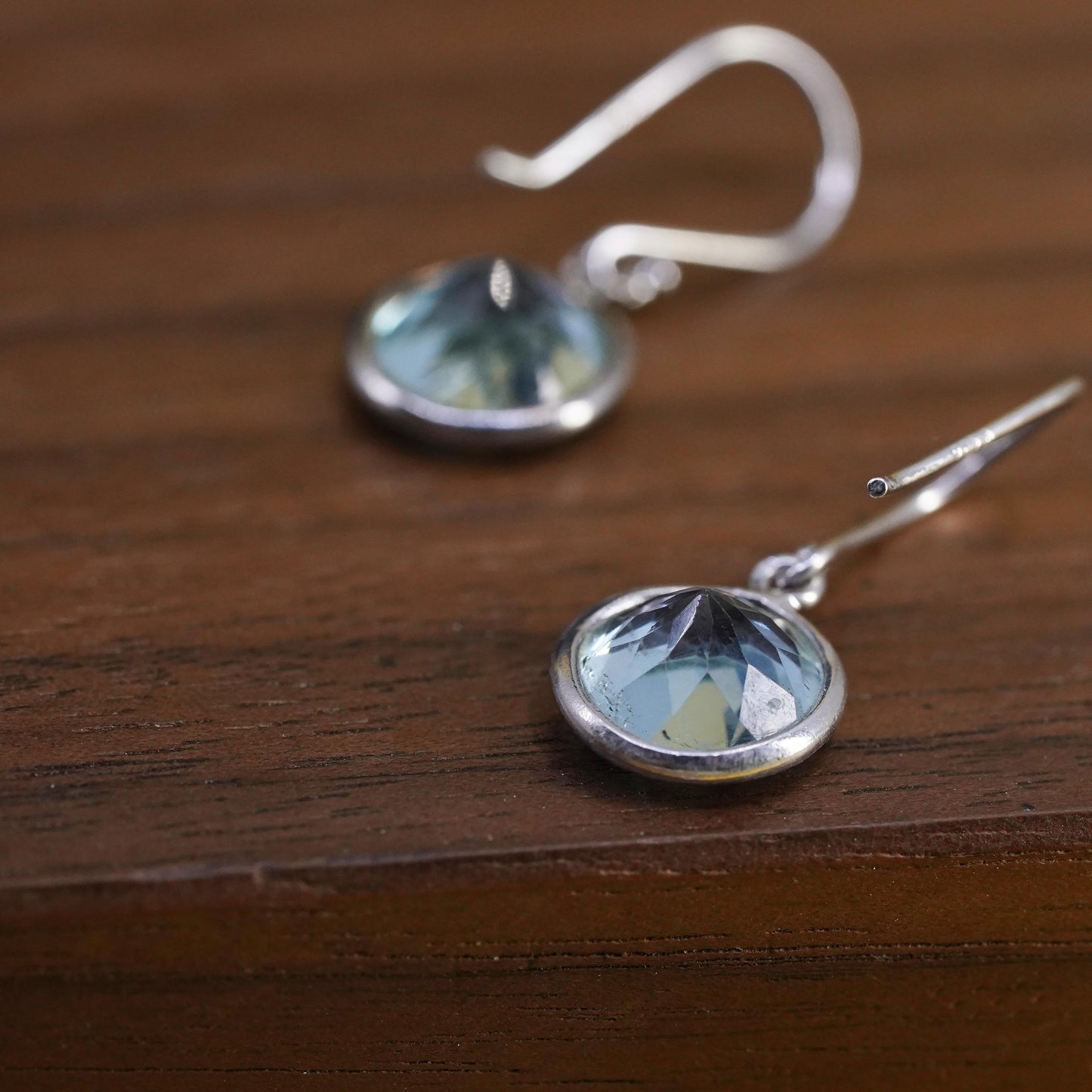 Vintage Sterling 925 silver handmade earrings with oval blue crystal