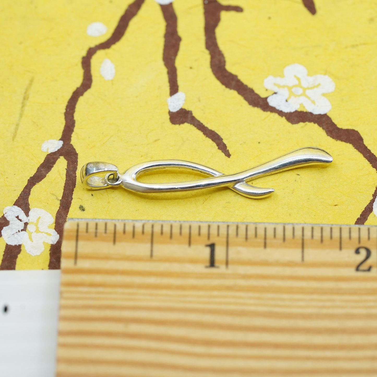 Vintage Sterling 925 silver handmade pendant, breast cancer survivor ribbon