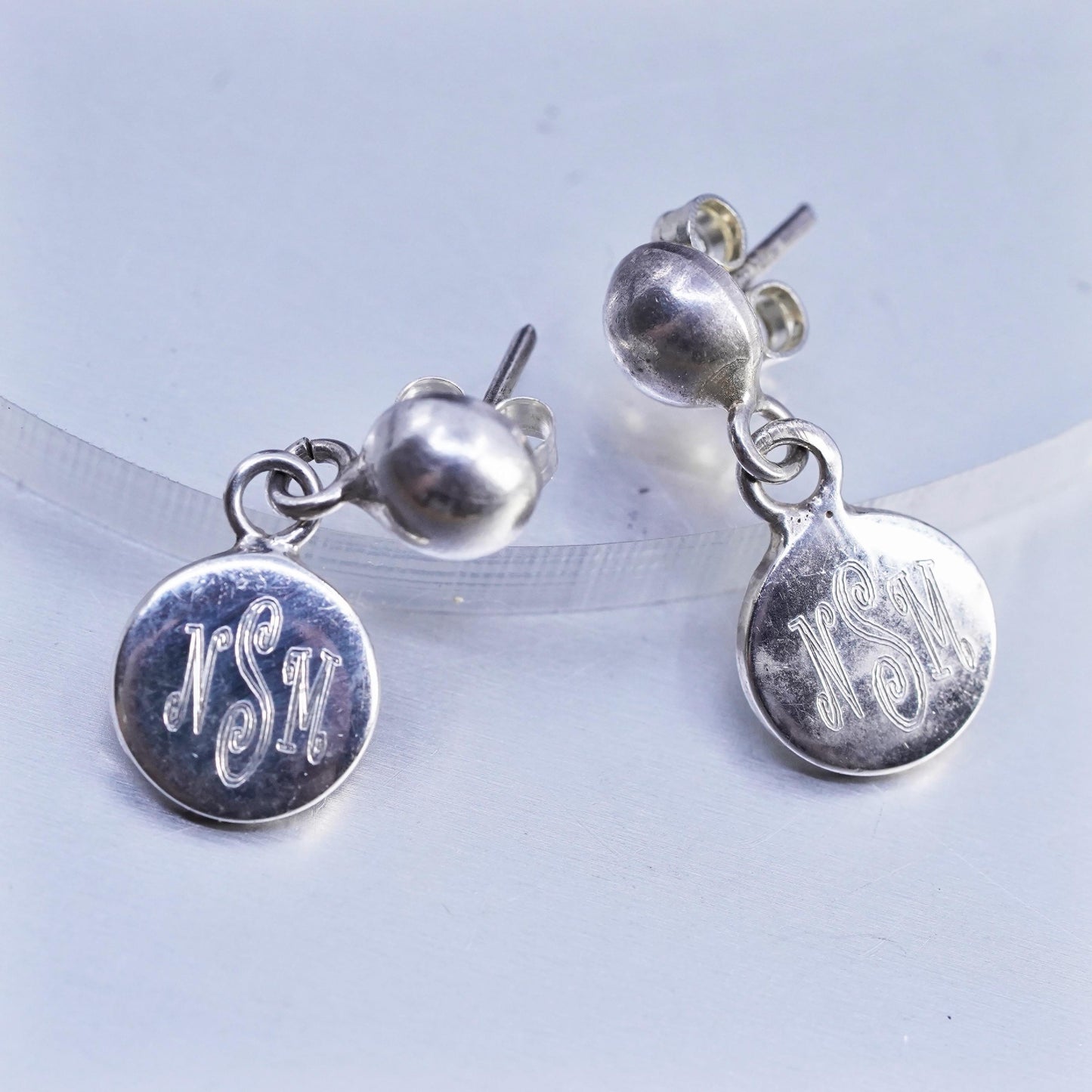 Vintage Mexican Sterling 925 silver handmade letter monogram NMS earrings