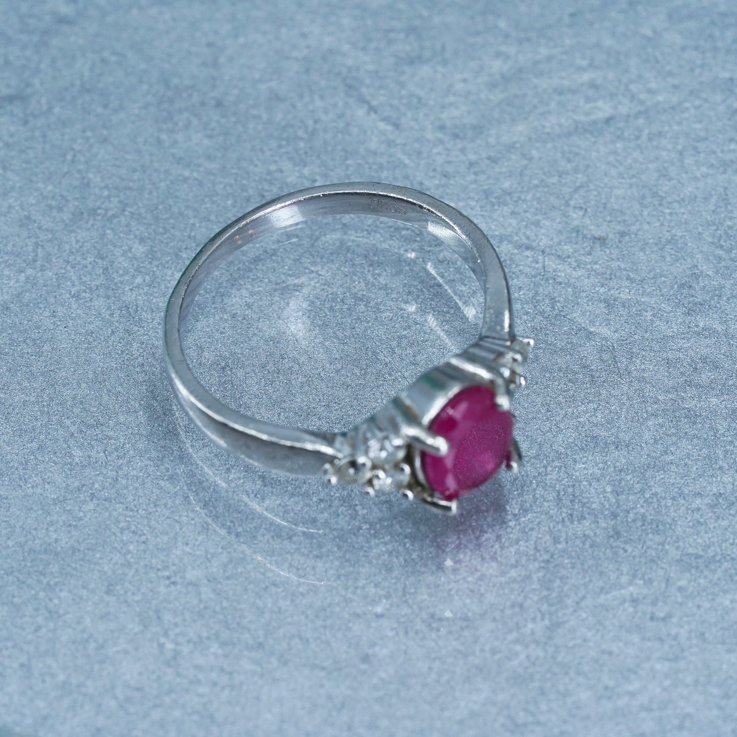 Size 8, vintage Sterling 925 silver engagement ring with ruby and cz