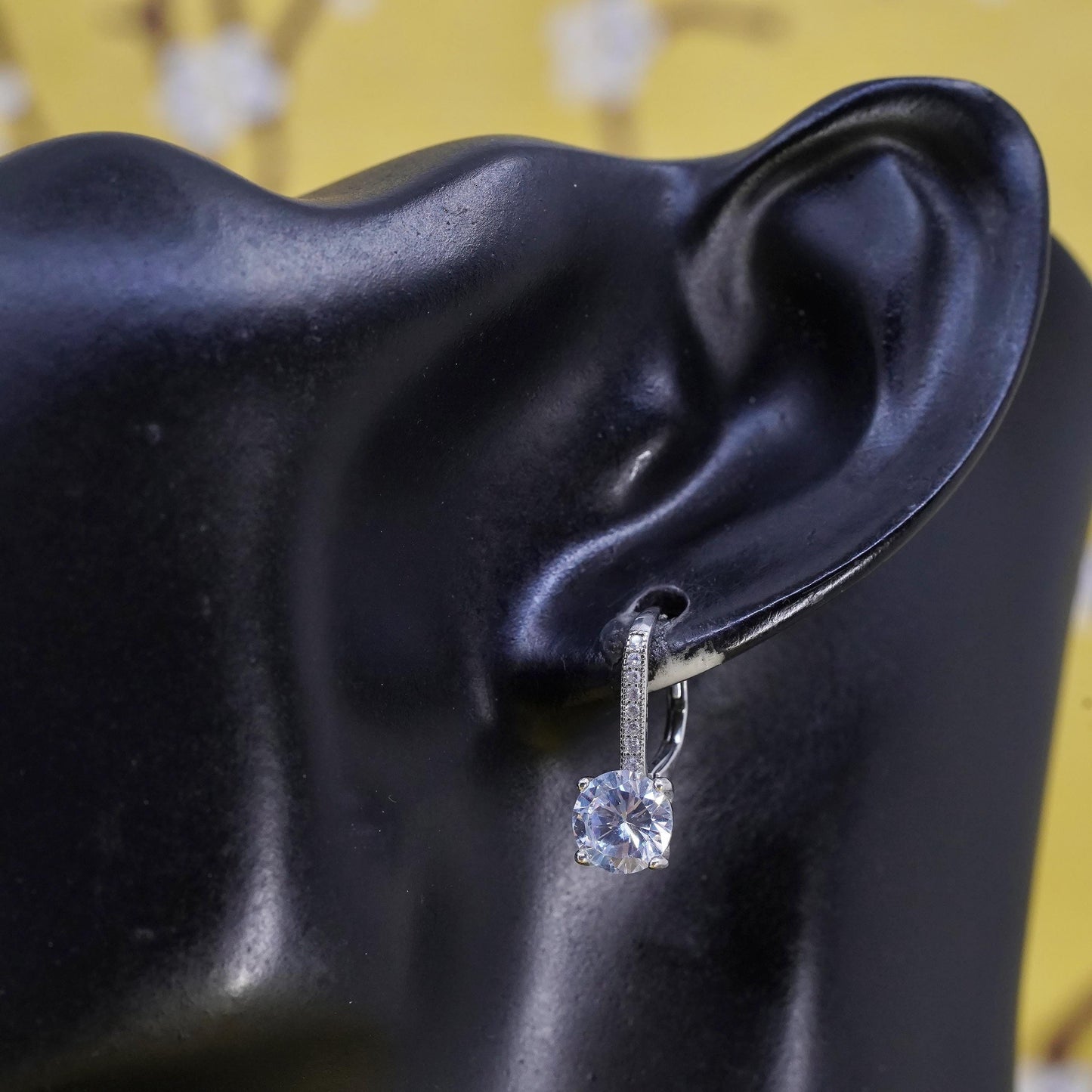 Vintage Sterling 925 silver handmade earrings with cluster CZ and lever back