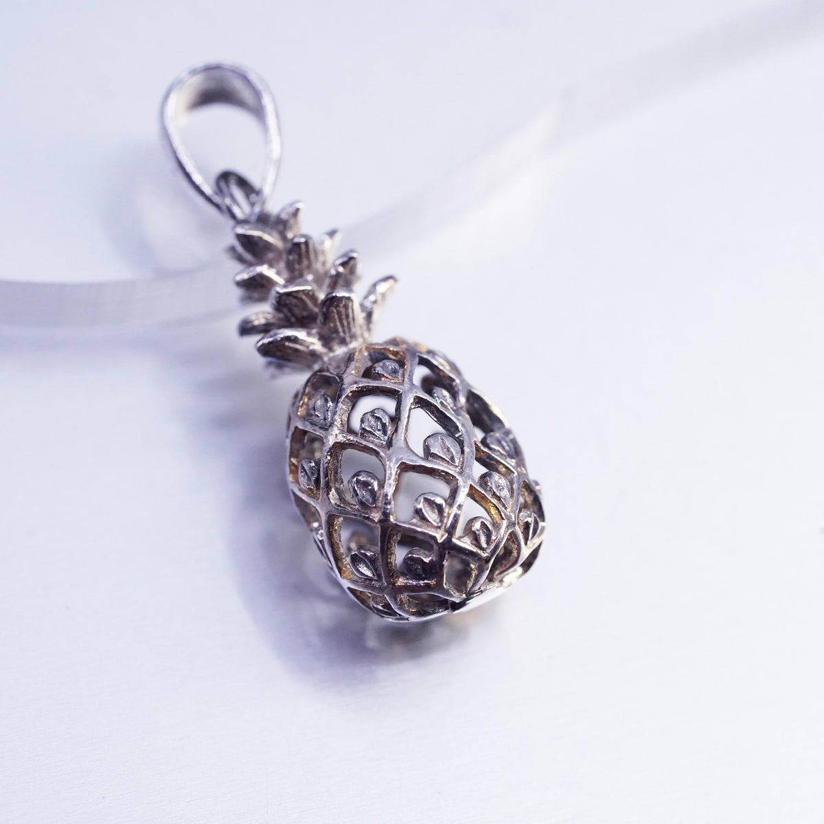 Vintage Sterling silver handmade charm, 925 pineapple pendant with heart