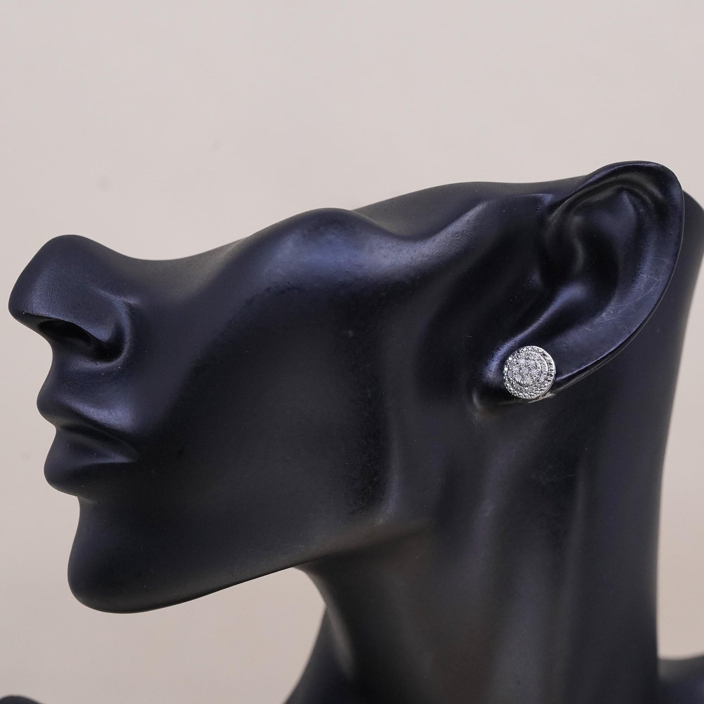 Vintage handmade single earring. Sterling 925 silver stud with cluster diamonds