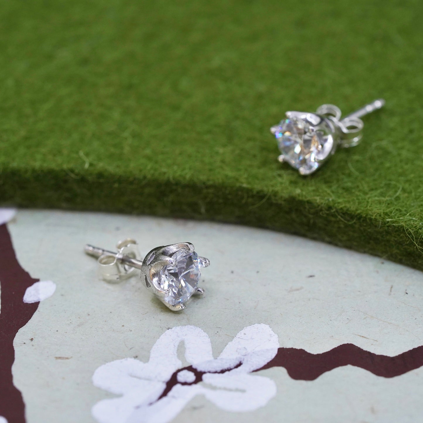5mm, Vintage sterling silver genuine cz studs, fashion minimalist earrings
