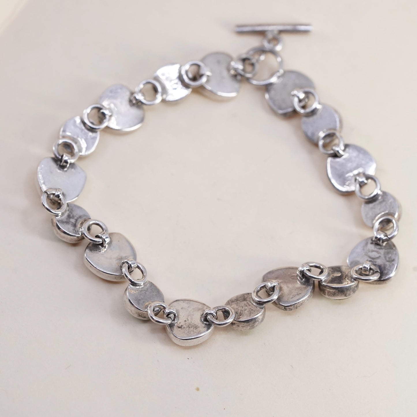 6.75”, southwestern Sterling 925 silver bracelet w/ turquoise beads and spiral