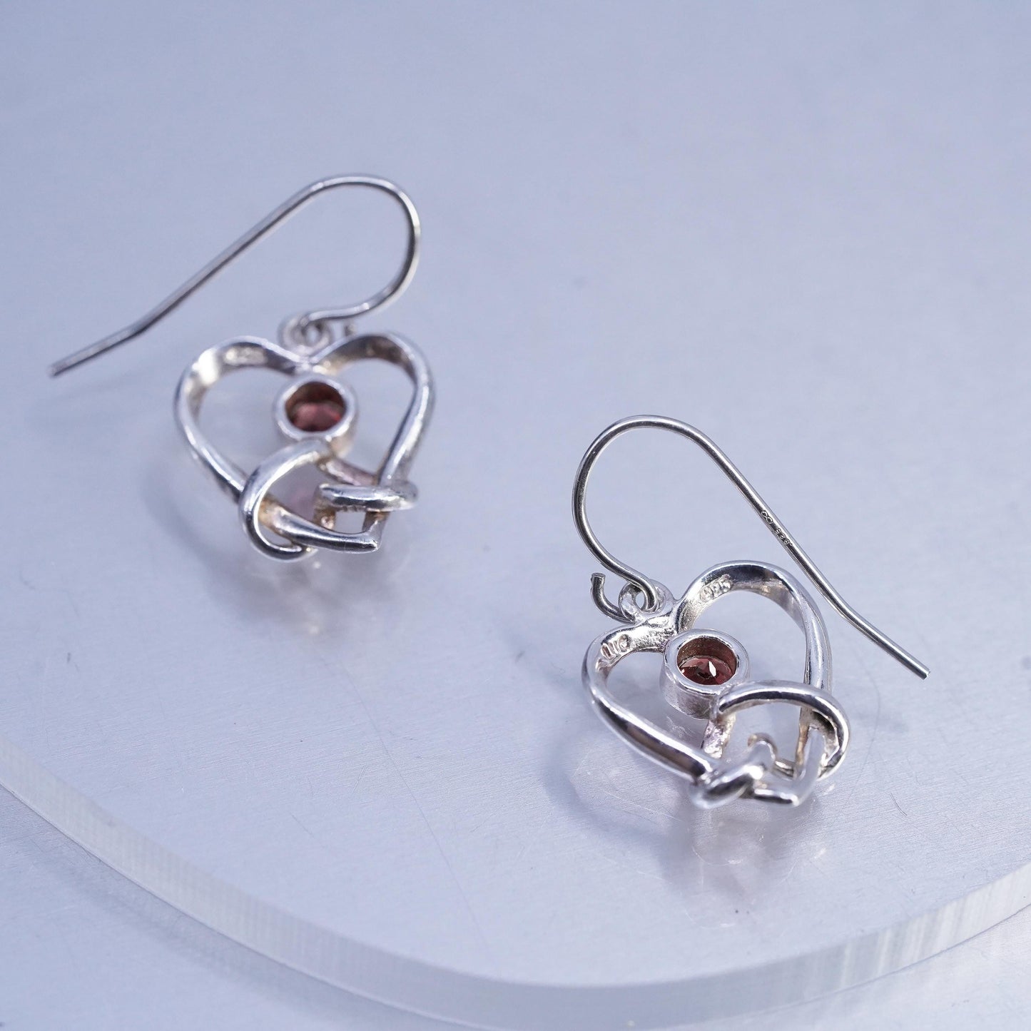 Vintage Sterling 925 silver heart earrings with garnet