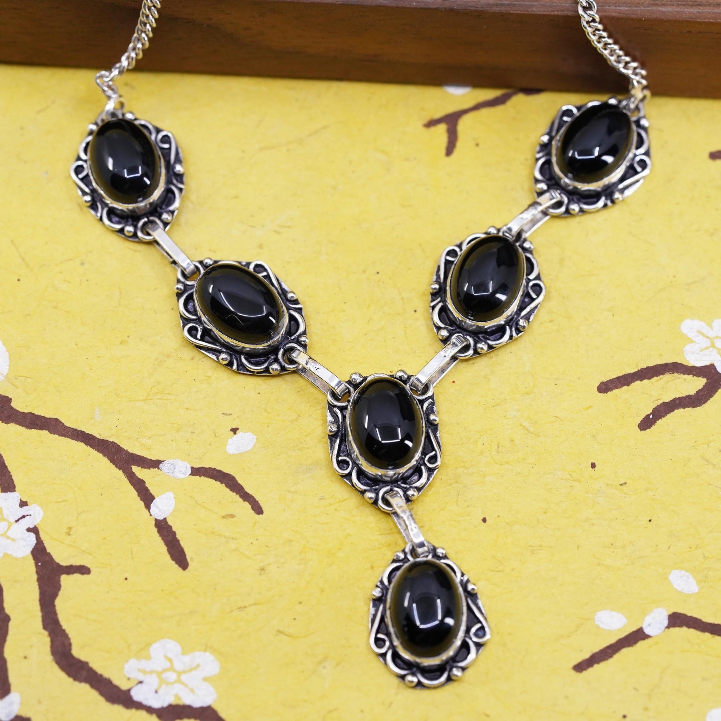 18" 2mm, Sterling silver handmade necklace, 925 curb chain with onyx pendant