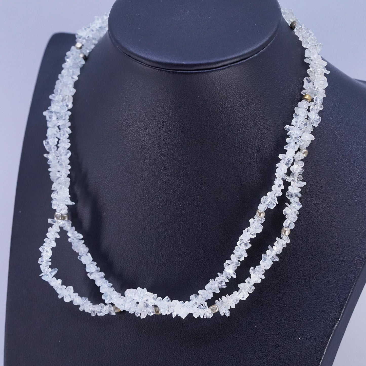 16", southwestern Sterling 925 silver double strands necklace chalcedony beads