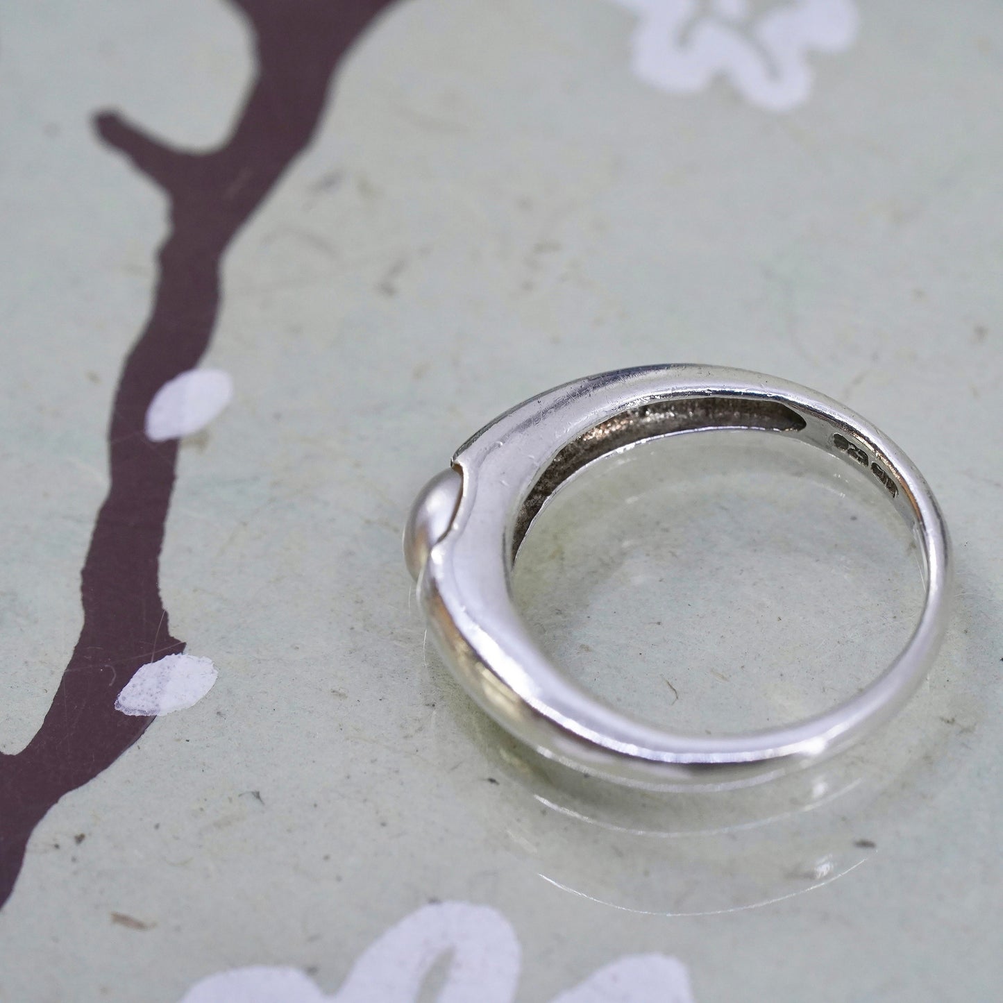 Size 5, vintage sterling 925 silver handmade ring band with pearl, modernist