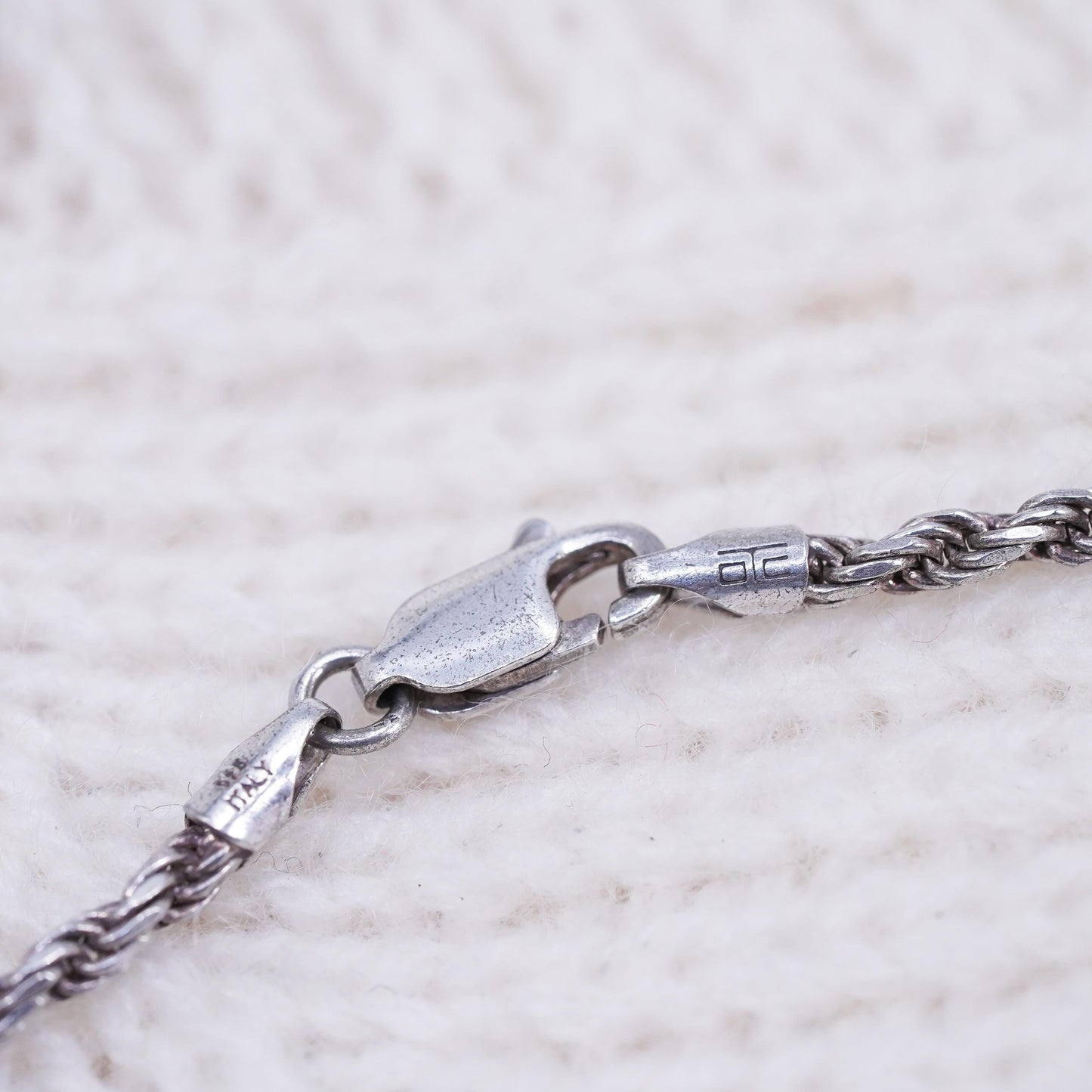 18" 2mm, vintage Sterling silver necklace, Italy 925 diamond rope chain