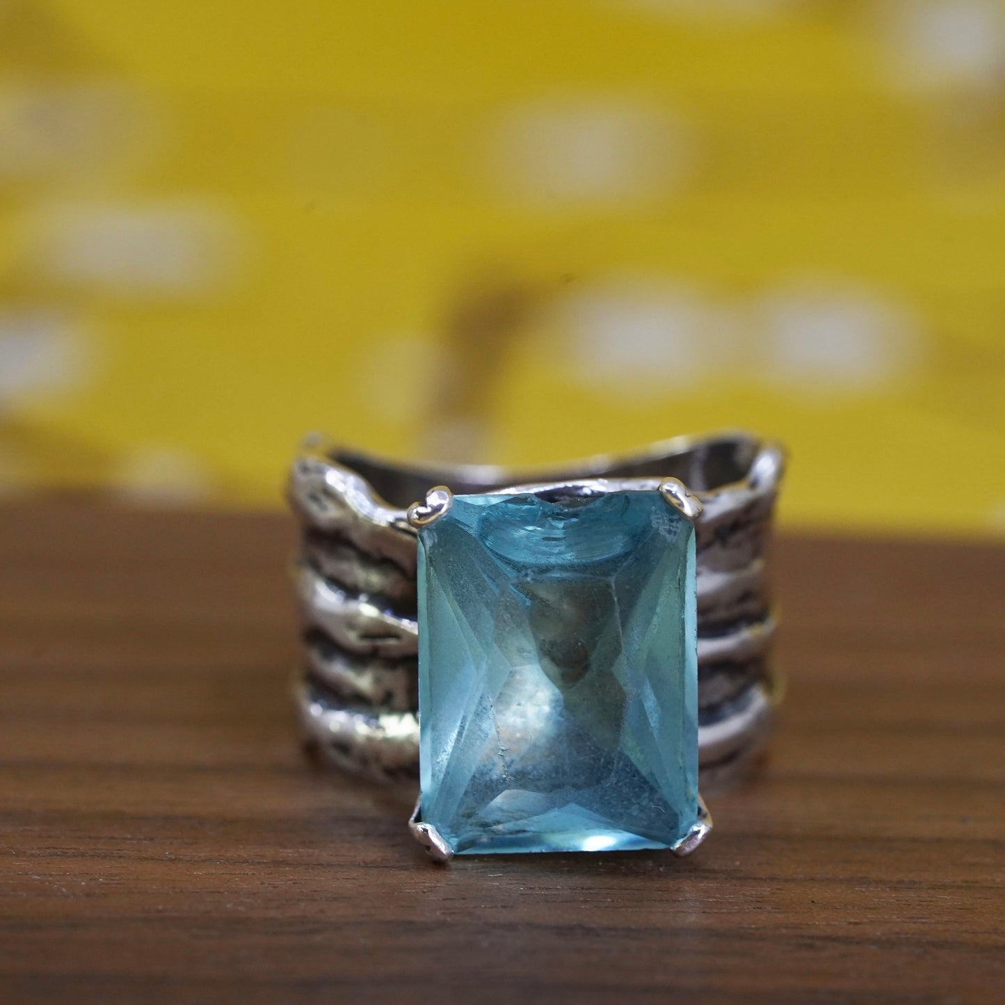 Size 8.25, Silpada Sterling Silver 925 Light Blue Glass Rectangular Dome Ring