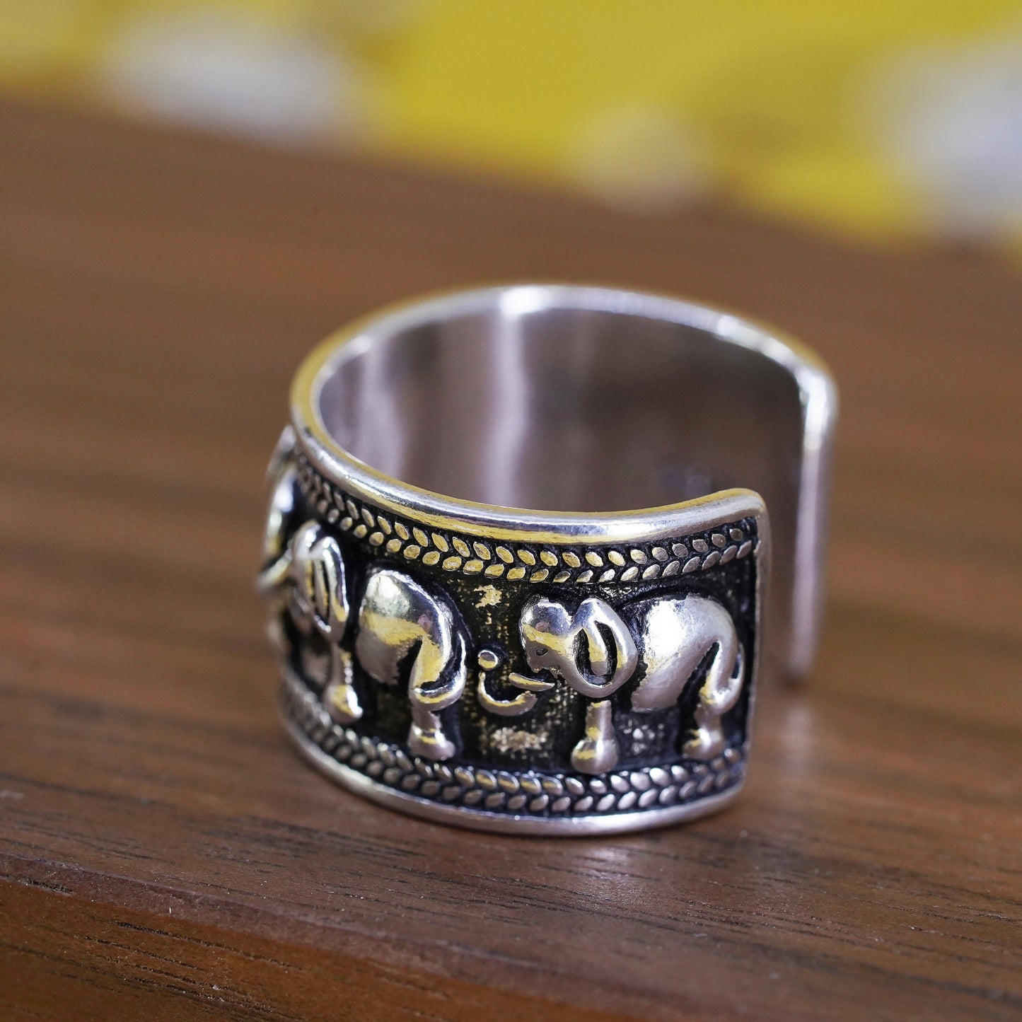 Size adjustable, vintage sterling silver handmade ring. 925 elephant band