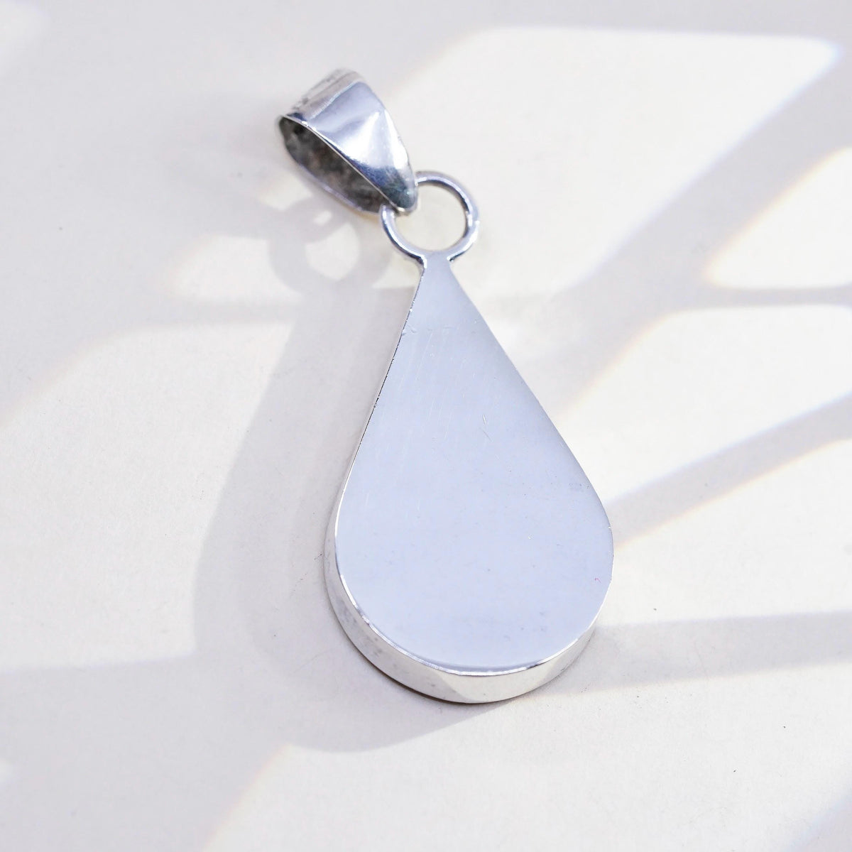 VTG sterling silver handmade pendant, Mexican 925 teardrop abalone floral resin