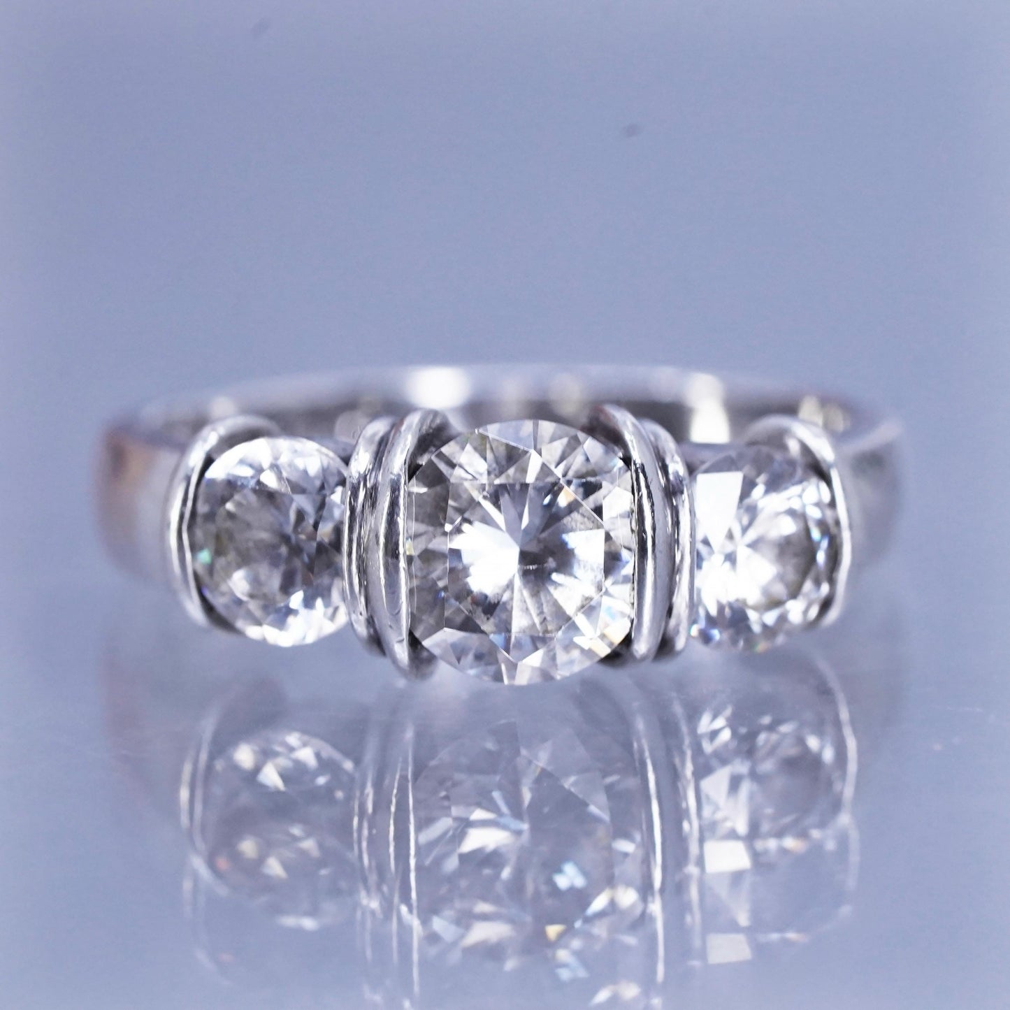 Size 7, vintage Sterling 925 silver handmade engagement ring with cluster Cz