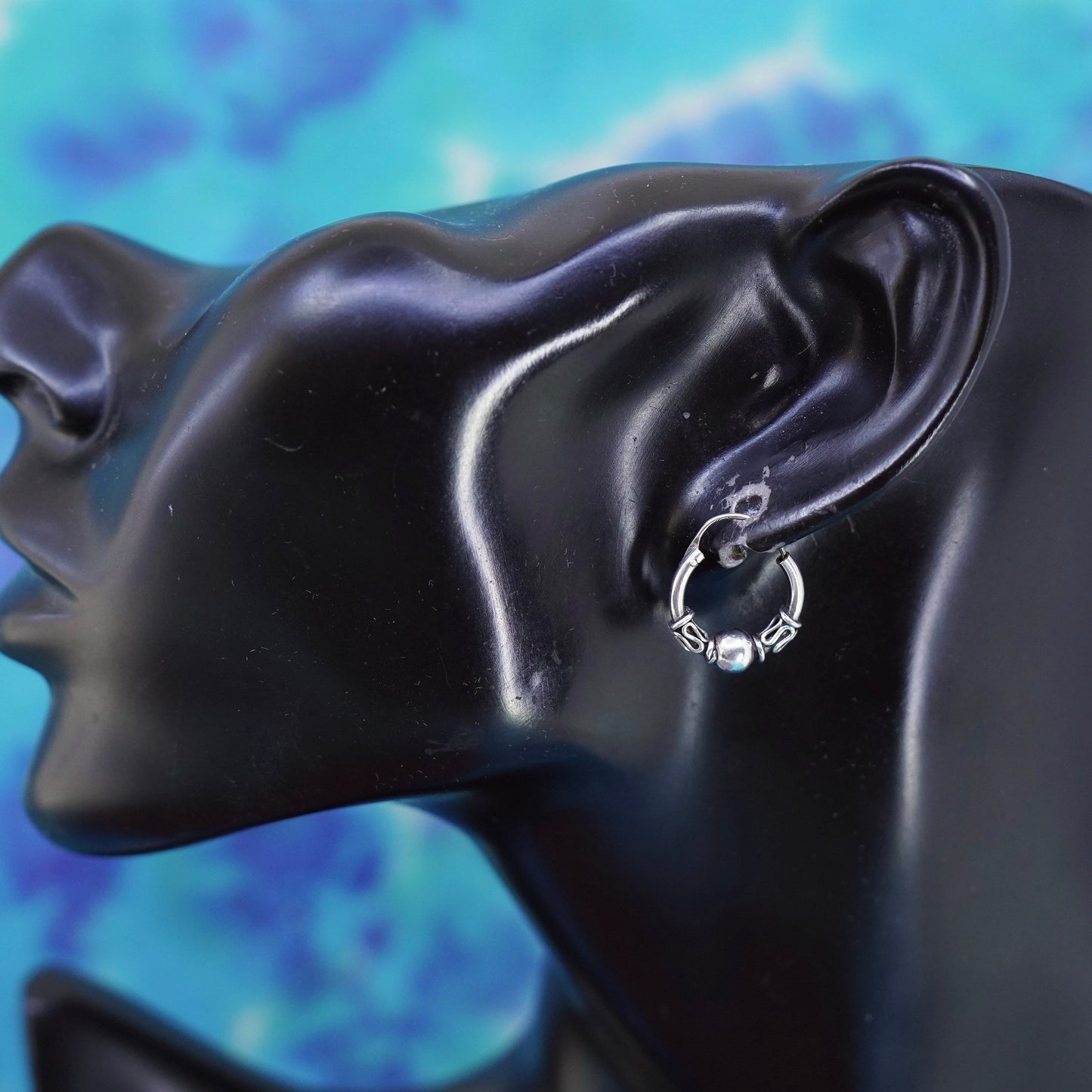 0.5”, vintage Sterling silver handmade earrings, textured 925 hoops