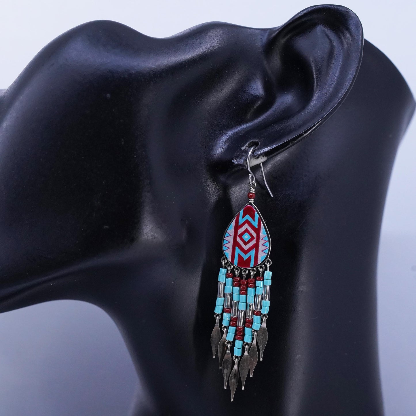 Vintage southwestern Sterling 925 silver teardrop earrings with fringe dangles
