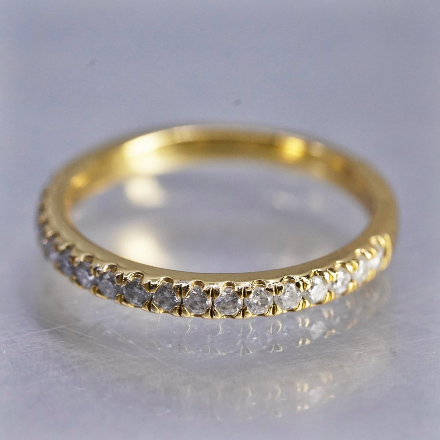 Size 5, vintage gold plated Sterling 925 silver hammered ring, cluster Cz band