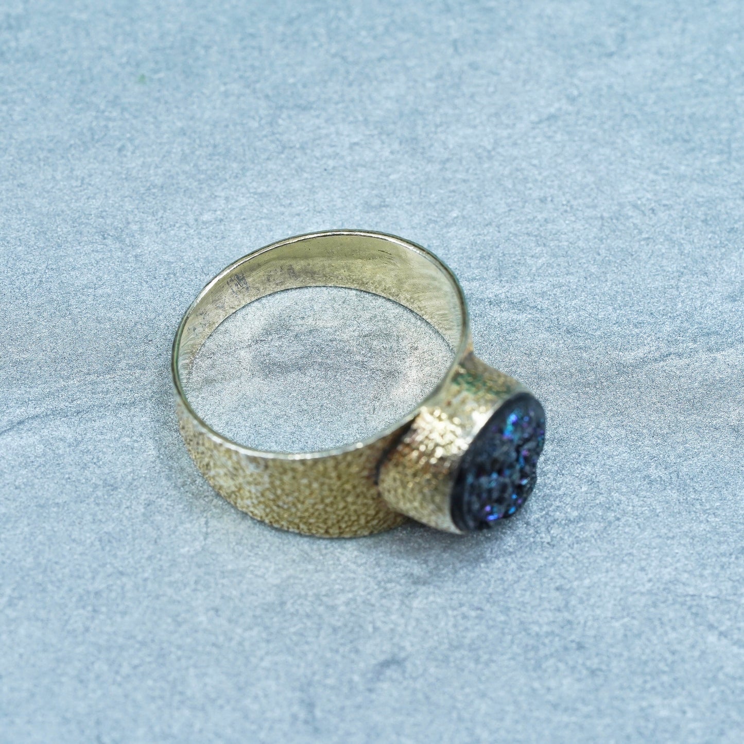 Size 9.5, vermeil gold over Sterling 925 silver ring druzy glittering stone