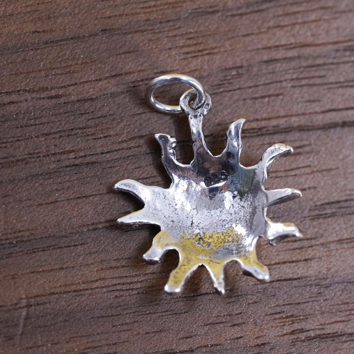 Vintage Sterling silver handmade sun face pendant, 925 sun charm