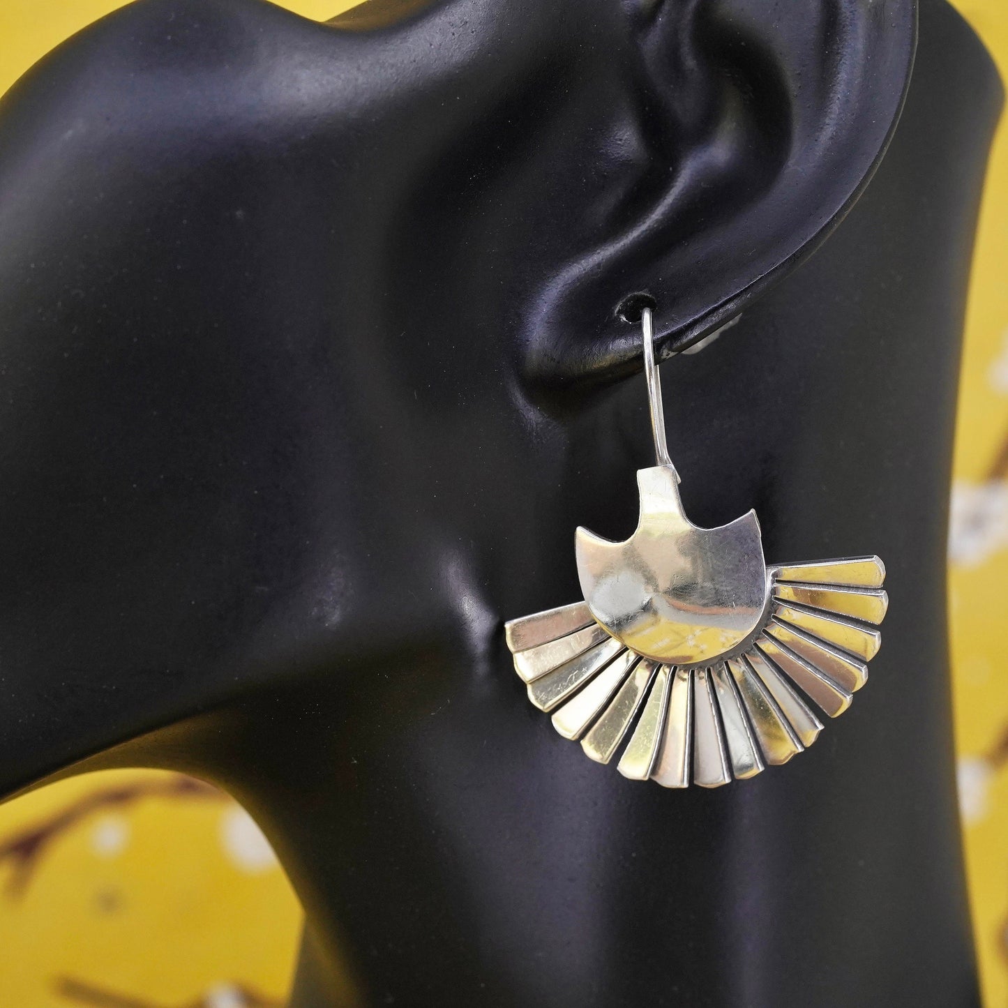 Vintage sterling silver handmade earrings 925 modern simple half fan, modernist